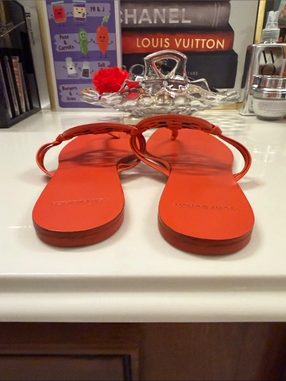 Tory Burch Orange Logo Thong Sandals